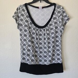 Libian‎ Rib Knit Floral Blouse Top Women's Sz 2XL Y2k 90s Scoop Neck USA Made